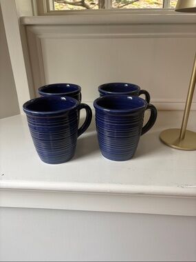 Set of 4 Deep Blue Ceramic Coffee Mugs